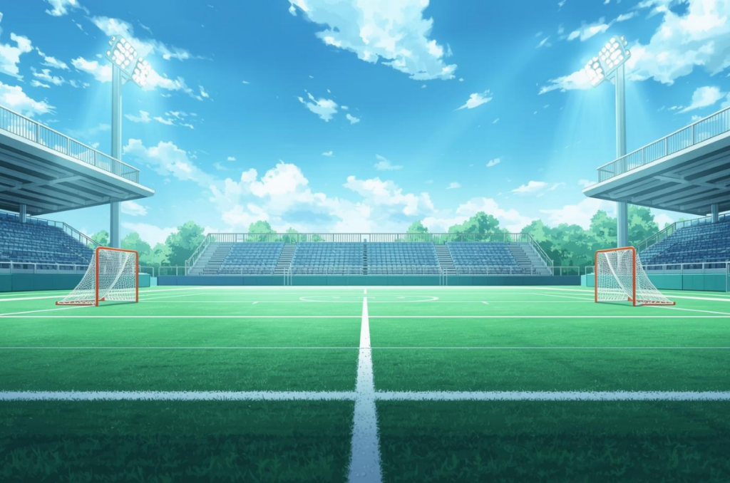 ラクロスコートと施設の雰囲気が分かる、フィールド全体のイラスト
