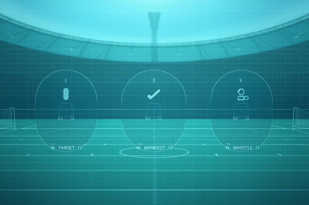 ラクロス練習前の5分ミーティングを表す3ステップ図解（目的・成功条件・役割）