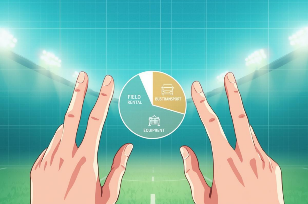 学外練習費の負担を見える化して話し合うためのイメージ図（費用内訳の概念）